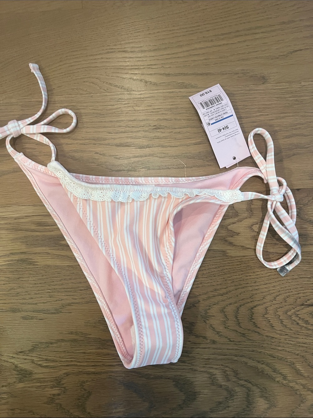 wild fable Pink Striped Tie-Side Bikini Bottom with White Lace Trim